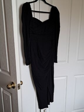 Self-Portrait Black Long-Sleeve Midi Dress